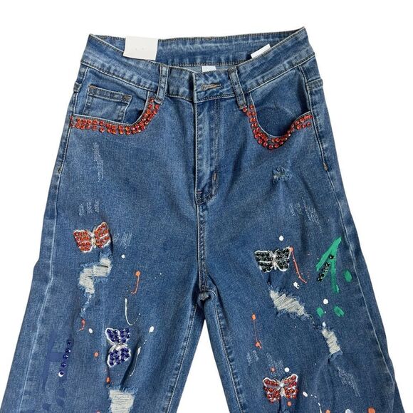 MÁS FASHION Embellished Wide Leg Jeans Size M - Picture 2 of 11